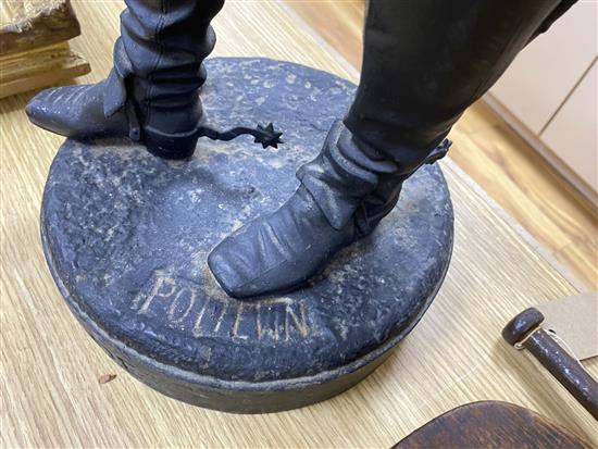 A large spelter cavalier lamp base